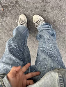 Jeans Denim Y2K di Alta Qualità Stile Spider-Man, <span class=keywords><strong>Pantaloni</strong></span> da Uomo di Marca Designer, Moda Hip Hop Elasticizzata, <span class=keywords><strong>Pantaloni</strong></span> Neri Thug Club - Product Image 6