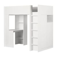 Cama alta infantil con escritorio y armario, litera de madera maciza blanca con escalera y cajonera, para niños, niñas, adolescentes y estudiantes