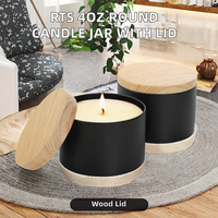 Pot à bougie rond RTS 4oz 65*H52mm noir et blanc vide avec couvercle en bois, boîte métallique en fer blanc pour emballage de bougies, impression sérigraphique