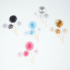 Cake Toppers Paper Round Handmade Birthday Party Decorations Gold Silver Pink Blue Black White - Product Image 3