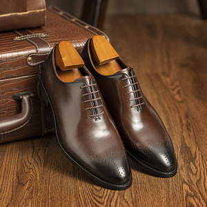 High End Men's Genuine Leather Formal Shoes <b>Pointed</b> Toe British Style Oxford for Business Big Size - Product Image 4