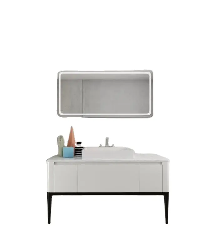 Modern Bathroom Storage Cabinet Sinks with Hand Art Designs Wash Basin Floor Standing Solid Oak Wood Vanity With Mirror