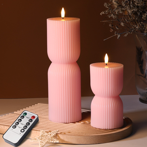 Mermei's <strong>Pink</strong> Flameless Handmade Paraffin Wax LED Flower Pillar <strong>Candle</strong>-Remote Control Battery Operated Party Christmas - Product Image 1