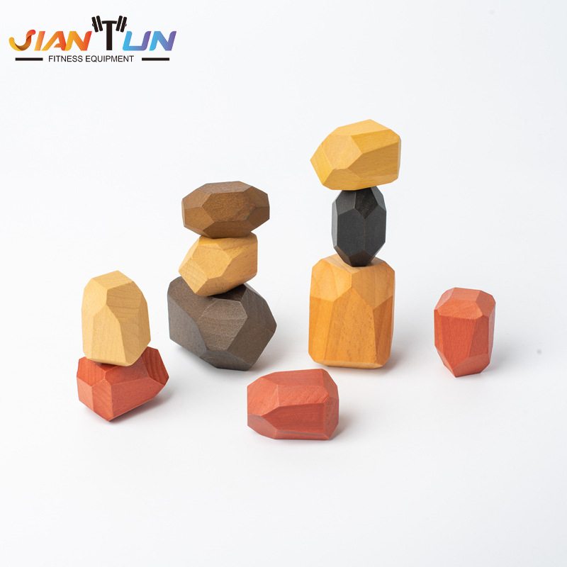 Stacking Game for Kids Educational Toy Wooden rainbow Stone Building Blocks