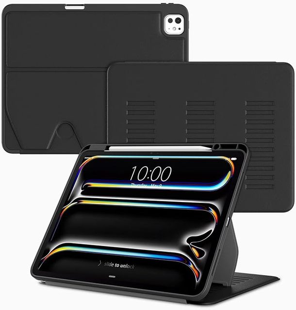 Case for iPad Pro 13Inch M4 2024, Multiple Angles Magnetic Stand Cover, Shockproof Soft Back with Pencil Holder, Auto Sleep/Wake