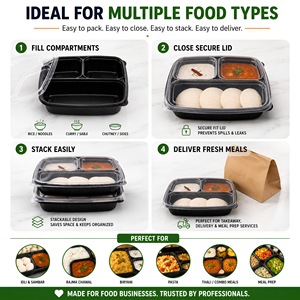 Meal Prep 3 Compartment Plastic Injection-Molded Leak-Proof Kitchen <b>Lunch</b> <b>Box</b> 20 <b>Pack</b> Microwave Dishwasher Safe Food Storage - Product Image 4