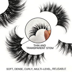 Pestañas Postizas de Tira, Pelo Sintético Natural, Efecto Wispy 3D, 10 Pares, Libres de Crueldad Animal, Hechas a Mano, Reutilizables, con Base de Algodón Negro - Product Image 3