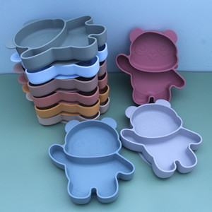 Assiette d'alimentation pour bébés en silicone à 2 compartiments avec ventouse, pour repas et dîner - Product Image 4