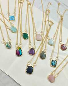 Natural <b>Crystal</b> and Gemstone Brass Necklace for Wedding Engagement Anniversary Party Daily Wear - Product Image 1