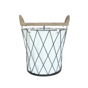 2023 home decor art iron wire storage basket fabric lining storage basket wire storage basket