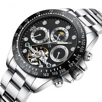 Montre mécanique entièrement automatique personnalisée, cadran à aiguilles lumineuses, bracelet en alliage d'acier inoxydable, montre multifonctionnelle pour hommes d'affaires