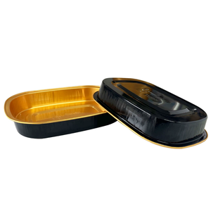 Bandeja <span class=keywords><strong>de</strong></span> Aluminio Negra Dorada Apta para Horno <span class=keywords><strong>de</strong></span> 10-70 oz, Bandeja para Comida con Tapa <span class=keywords><strong>de</strong></span> Plástico PET, Caja <span class=keywords><strong>de</strong></span> Empaque para Alimentos Congelados <span class=keywords><strong>de</strong></span> Supermercado - Product Image 4