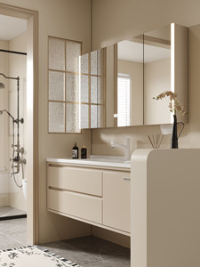 New smart bathroom light luxury bathroom cabinet combination ceramic integrated basin washbasin cabinet washstand - Product Image 5