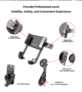 Support de téléphone pour vélo EasyDo en alliage d'aluminium, poignée en forme de V, compatible avec les systèmes GoPro et <span class=keywords><strong>Garmin</strong></span> - Product Image 3