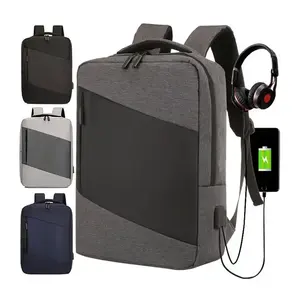 Tas punggung Laptop bepergian kualitas tinggi, tas Notebook bisnis tahan air dengan pengisi daya USB untuk siswa sekolah