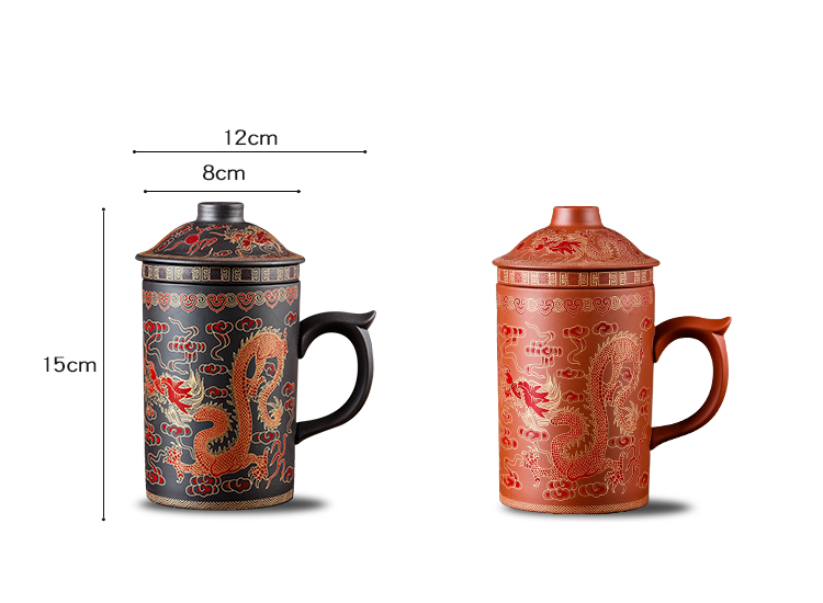 Chinesische Teetasse Yixing Zisha 440ml - Lila Ton Mit Drache Design