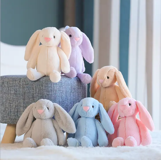 Campione gratuito farcito personalizzati peluche lungo orecchio colorful bunny giocattolo/commercio all'ingrosso del coniglio di peluche giocattolo per festival di pasqua/peluche coniglio giocattolo