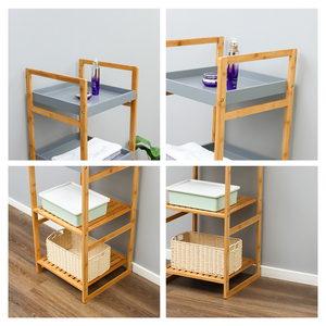 Étagère de rangement en bambou sur pied à 4 niveaux personnalisée pour l'organisation - Product Image 3