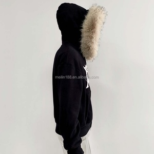 Clothing Custom Faux Fur Hoodie <b>Zip</b> <b>up</b> <b>Jackets</b> Coat Cotton 460 Gsm French Terry Patch Embroidery Faux Fur Hoodies Manufacturer - Product Image 2