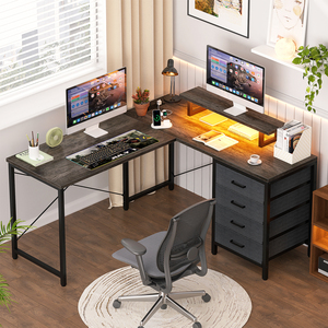 Di động hình chữ L máy tính bàn LED ánh sáng màn hình đứng 4 lưu trữ ngăn kéo đơn giản nhà văn phòng nghiên cứu bàn - Product Image 1