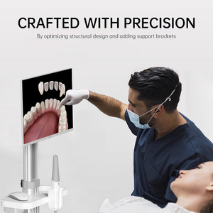 عربة طبية متحركة حديثة بيضاء وفضية قابلة لتعديل الارتفاع لعيادات الأسنان، حامل للأجهزة اللوحية والحواسيب المحمولة، عربة معدنية للمستشفيات - Product Image 2