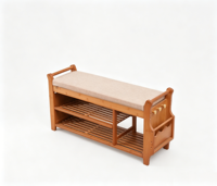 Banc à chaussures en bambou naturel avec coussin, étagère de rangement, tabouret long multifonctionnel pour entrée