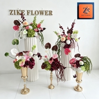 Fleur artificielle de luxe réaliste en soie bordeaux Anthurium et Hortensia, pour centre de table floral, décoration de pilier d'allée de mariage et arrangements à haute exposition