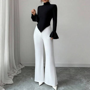 Combinaison élégante pour femme à col montant bicolore avec <span class=keywords><strong>taille</strong></span> en V ornée de perles - Product Image 3