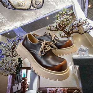 Mocassins unisexes à lacets, semelle épaisse, confortables, dessus en cuir véritable, semelle extérieure en caoutchouc, légers, antidérapants, talon épais, pour le bureau - Product Image 3