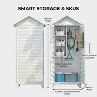 Armoire de rangement de jardin en forme de maison, porte à persiennes en acier blanc, abri à outils extérieur avec étagères réglables, étanche