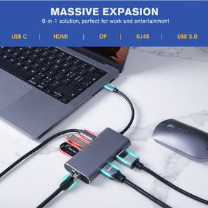 Station d'accueil 6 ports OEM ODM Type-C vers HDMI <span class=keywords><strong>DisplayPort</strong></span> <span class=keywords><strong>RJ45</strong></span> PD 100W USB 3.0 Hub Boîtier en alliage d'aluminium 6 en 1 Hub USB-C - Product Image 6