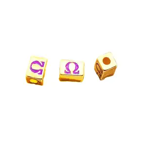 New Release Military Fraternity Inspired Jewelry Making Accessory 18K Gold Plated Purple Greek Letter Cuboid Charms