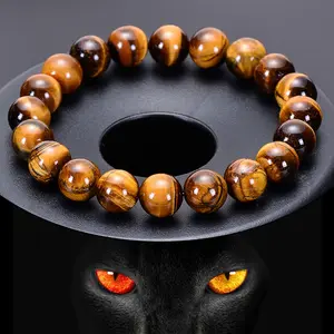 Handmade Semi-precious Gemstone Bracelet for Men Jewelry High-quality Round Tiger Eye Beads Stretch Stone Bracelet
