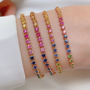 Xinfly 18K Yellow Gold <b>Rainbow</b> Gemstone Fancy Sapphire Half Tennis <b>Bracelet</b> - Product Image 2
