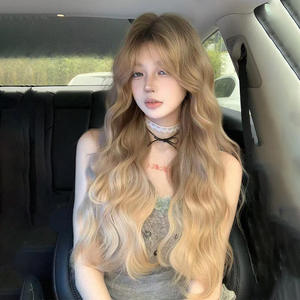 Peluca completa para mujer Chestnut Cake, cabello largo y rizado con flequillo lateral, encaje 13x6, línea de cabello natural, fibra Kanekalon - Product Image 3