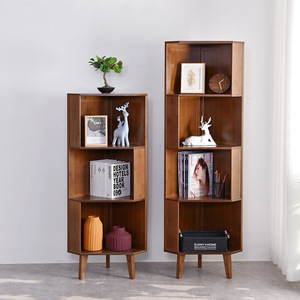Étagère d'angle moderne en bois pour salon, chambre, bureau à domicile, avec pieds et plusieurs compartiments - Product Image 2