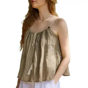 Roupas femininas simples plus size verão 100% blusas de linho elegantes blusas moda sem mangas