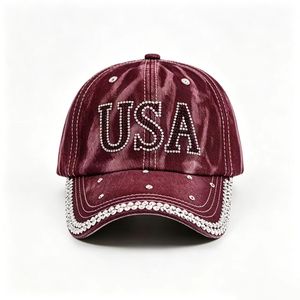 USA Letter Denim Baseball Cap with Rhinestone Bling Crystal Sports Sun <b>Hat</b> Adjustable - Product Image 3