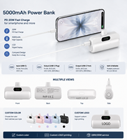 Mini batterie externe 22,5 W 5000 mAh avec support intégré, mains libres, design compact et léger, écran LCD, entrée/sortie Type-C