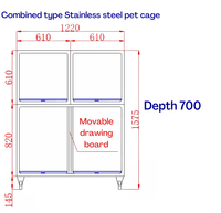 Cages pour animaux de compagnie (chats, chiens) en acier inoxydable 304, à motif solide et fermeture à bouton, pour usage vétérinaire