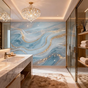 <span class=keywords><strong>Carta</strong></span> <span class=keywords><strong>da</strong></span> <span class=keywords><strong>Parati</strong></span> Moderna Impermeabile con Texture Marmo Azzurro e Dettagli Dorati, per Soggiorno, Bagno, Camera <span class=keywords><strong>da</strong></span> Letto, Corridoio - Product Image 4