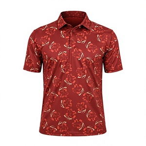 เสื้อโปโลผู้ชายราคาถูก ลายดอกไม้สีแดง แขนสั้น แห้งเร็ว เหมาะสำหรับเล่นกอล์ฟ ผลิตจากผ้าโพลีเอสเตอร์ทอ รับสั่งทำเสื้อโปโลผู้ชาย - Product Image 3