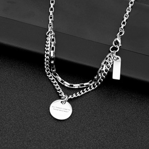 New Retro Simple <b>Titanium</b> Steel Circular Letter Shaped Pendant Necklace Silver Plated Unisex's Necklaces Fashionable Jewelry - Product Image 3