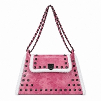 Sac à bandoulière à rabat avec rivets, style coréen Y2K, en faux daim, avec garniture en polaire blanche, mignon, pour le quotidien, la rue et les soirées