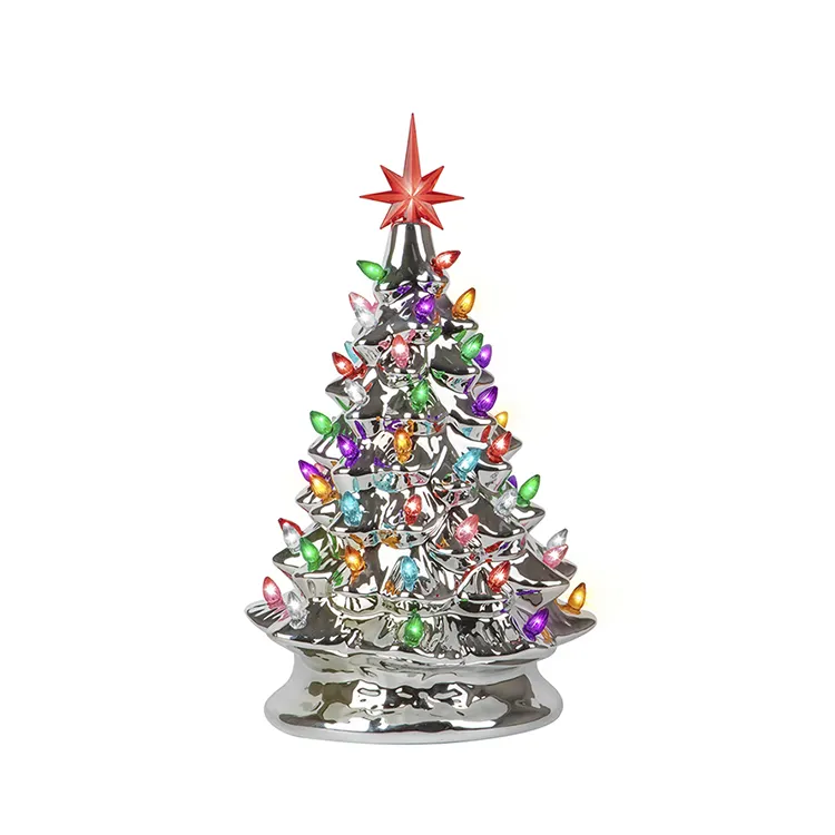 Decoration Table Top Low Price Popular Silver Lighted Ceramic Christmas 2022 Trees Navidad Arvores Table Creative Decorations