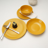 Exquis 16 pièces jaune vaisselle assiette en céramique bol ensemble grès vaisselle ensembles pour Homeware dîner ensembles de luxe
