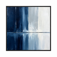 Peinture à l'huile abstraite bleu marine et blanc, art mural texturé minimaliste sur toile, fait main, taille personnalisée, décoration moderne pour hôtel