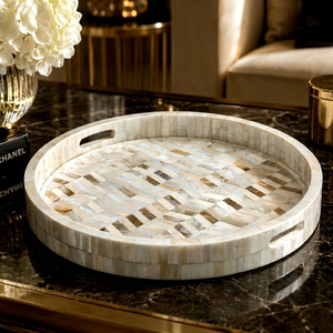 Handmade Natural Bone Inlay Eco-Friendly High Quality Luxury Decorative Coffee Table Serving Tray Floral <b>Mosaic</b> Design Hotel - Product Image 1