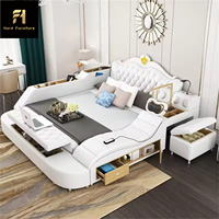 Modernes minimalist isches King-Size-Leder bett Multifunktion ale Aufbewahrung kommode Kopfstütze Sicherer Holzrahmen Hoch gepolsterte Betten Massage