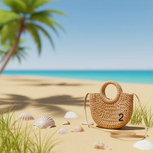 Borsa a Tracolla Piccola Semicircolare in Carta Intrecciata 26x23x6cm per Donna - Product Image 2